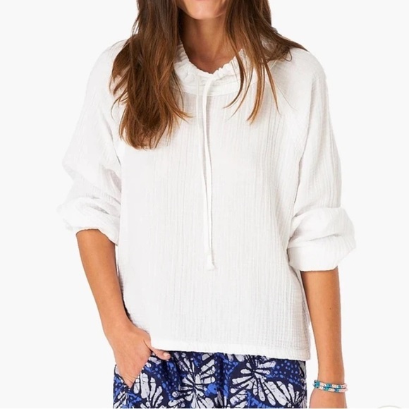 XIRENA Shay Drawstring Cowl Neck Gauze Top White Long Sleeve Pullover Size XS - Picture 3 of 15